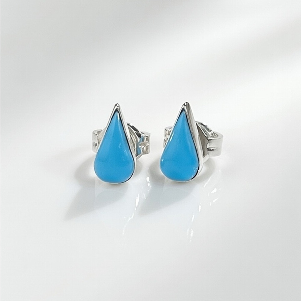 Solid 925 Sterling Silver Zuni Handmade Turquoise Stud Pierced Earrings